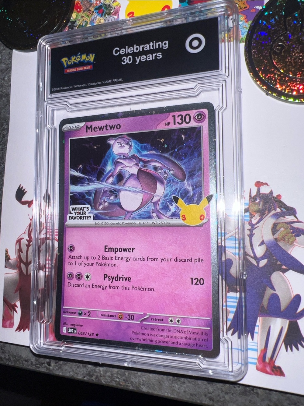 Pokemon Mewtwo 30th Anniversary Pink Foil Trading Card